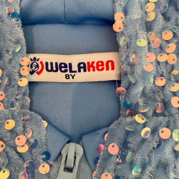 Girls Sequined Zip Up Hoodie WeLakken Age 8Y Blue Sparkly Jacket - Picture 10 of 12